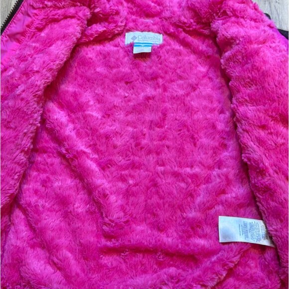Columbia Girls Purple Quilted Hooded Jacket With Pink Fleece Lining XS 6/6X - Picture 3 of 5